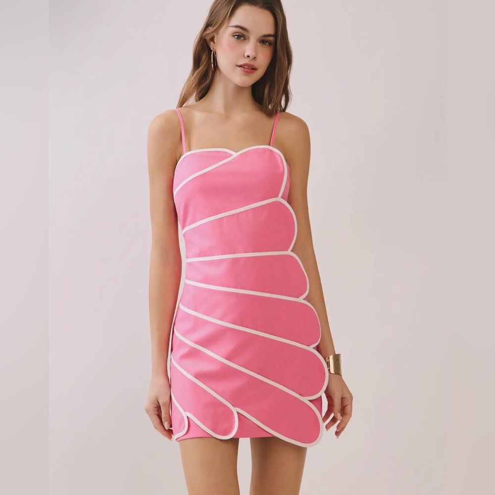 TCEC Bold Contrast Piping Mini Dress Pink – s